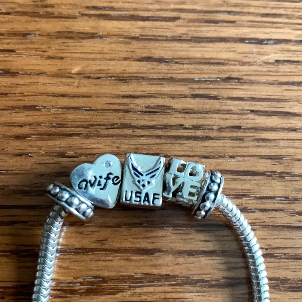 Charm bracelet. Faux Pandora. USAF Wife